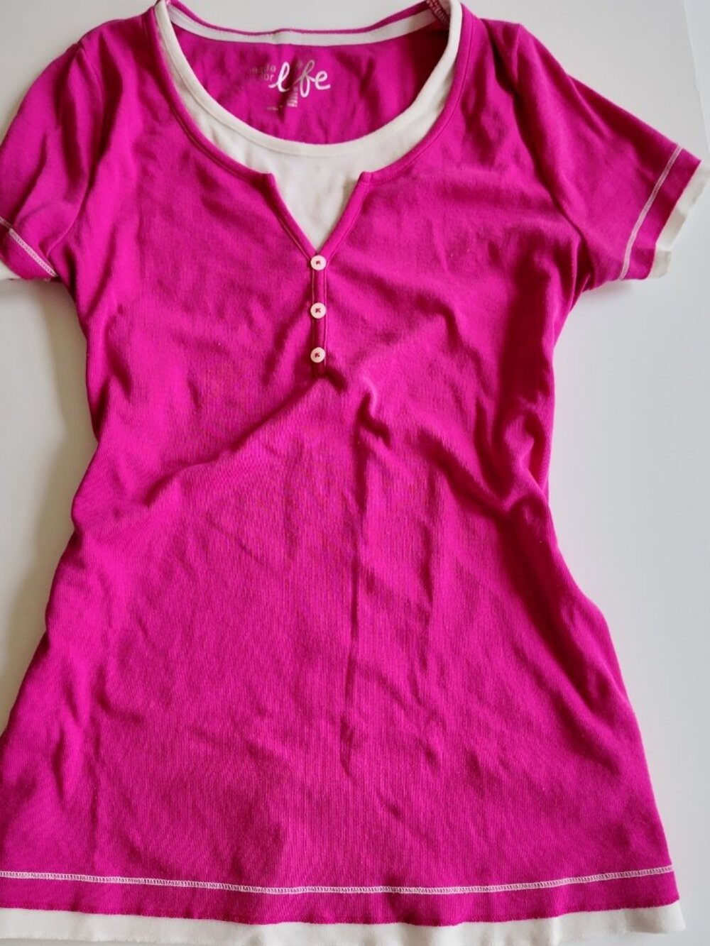 Y2k henley top fuscia double layered by made for life size medium